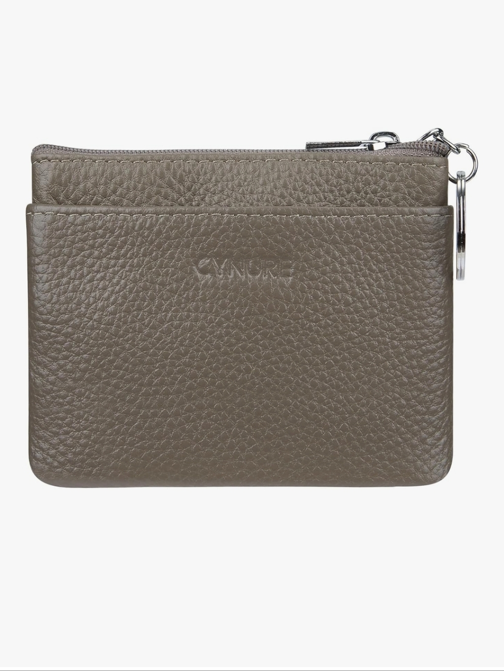Grey Genuine Leather Zip Card Wallet